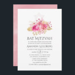 Invitación Bat Mitzvah color rosa tropical y Rosa dorado<br><div class="desc">Invitaciones de mitzvah de murciélago folicular tropical con purpurina dorado y rosas rosadas Rubor con tipografía de escritura a mano diseñada para ser rápida y fácilmente adaptada a las especificaciones de tu evento.</div>