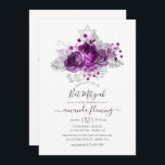 Invitación Bat Mitzvah con color de agua de ciruela y plata<br><div class="desc">Rosas morados de ciruelas oscuras y la falsa invitación de mitzvah de murciélago tropical purpurina de plata con elegante tipografía de escritura a mano.</div>
