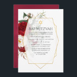 Invitación Bat Mitzvah con floral blanca y borgoña<br><div class="desc">El rústico boho burgundy rojo (marsala) y las peonías blancas herbarium bat mitzvah invitan con marco geométrico de oro diseñado para ser rápida y fácilmente personalizado a los detalles de tu evento.</div>