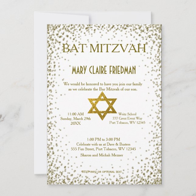 Invitación Bat Mitzvah | Confetti de oro (Anverso)
