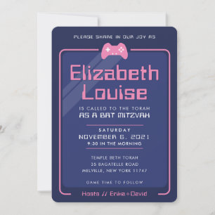 Invitación BAT MITZVAH control de juegos modernos azul marino
