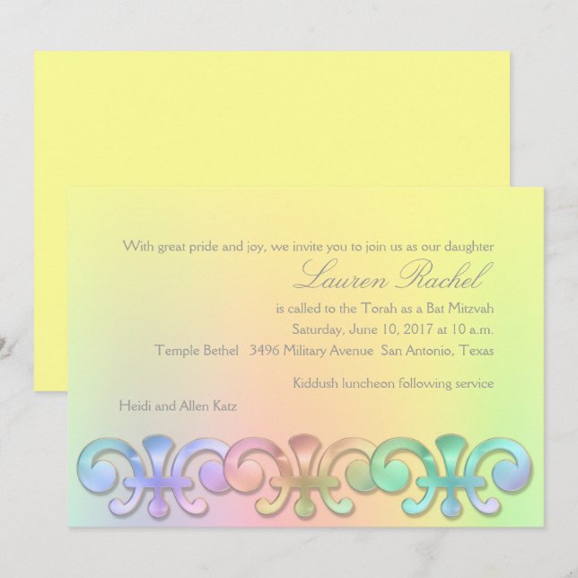 Invitación Bat Mitzvah Cualquier fondo de color (Anverso / Reverso)
