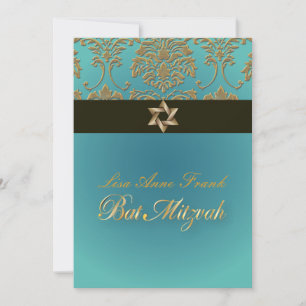 Invitación Bat Mitzvah+Damascado Falso negro+aqua