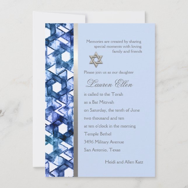 Invitación Bat Mitzvah Damask multicolor (Reverso)