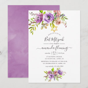 Invitación Bat Mitzvah de acuarela floral de primavera