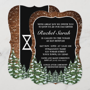 Invitación Bat Mitzvah de Black Snowy Wood & Forest Pine Bar
