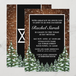 Invitación Bat Mitzvah de Black Snowy Wood & Forest Pine Bar
