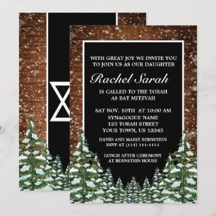 Invitación Bat Mitzvah de Black Snowy Wood & Forest Pine Bar