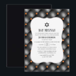 Invitación Bat Mitzvah de cuero negro y Naranja<br><div class="desc">Invitación de mitzvah de murciélago de piel de piel de gema negro y naranja diseñada para ser rápida y fácilmente adaptada a las especificaciones de su evento.</div>