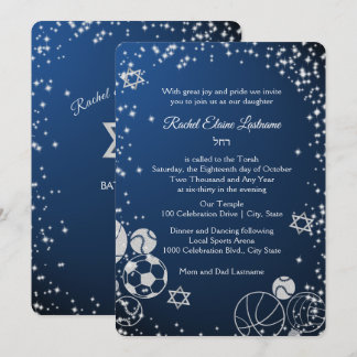 Invitación Bat Mitzvah de Deportes con Destellos