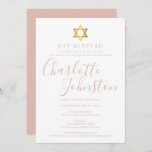 Invitación Bat Mitzvah de escritura rosada moderna<br><div class="desc">Con el nombre de la firma de script rosa rosa. Personalice su información especial de Bat Mitzvah con letras rosas de bonito de moda en este diseño elegante. Diseñado por Thisisnotme©</div>