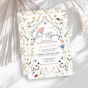 Invitación Bat Mitzvah de Mariposa de Flor Silvestre Abeja