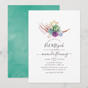 Invitación Bat Mitzvah de Suculentas de Desierto en Acuarela