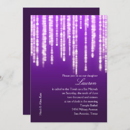 Invitación Bat Mitzvah Deep Purple Sparkly Luces