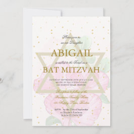 Invitación Bat Mitzvah defiende estrella rosa dorada floral d