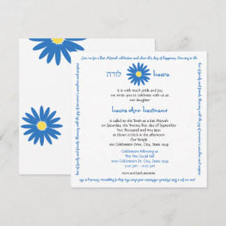 Invitación Bat Mitzvah Delightful Daisy Message Text Blue