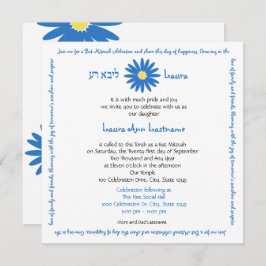 Invitación Bat Mitzvah Delightful Daisy Message Text Blue