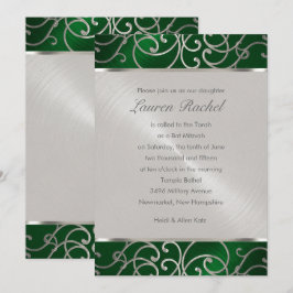 Invitación Bat Mitzvah Elegald Green Silver Filigree
