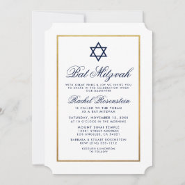 Invitación Bat Mitzvah Elegant Blue Gold Invitation