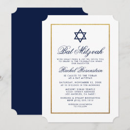 Invitación Bat Mitzvah Elegant Blue Gold Invitation