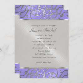 Invitación Bat Mitzvah Elegant Lavender Plata Púrpura Filigre