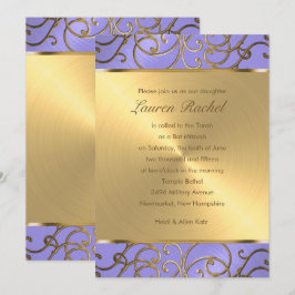 Invitación Bat Mitzvah Elegant Lavender Purple Gold Filigree