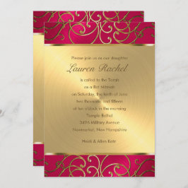 Invitación Bat Mitzvah Elegant Magenta Oro Rosa Filigree