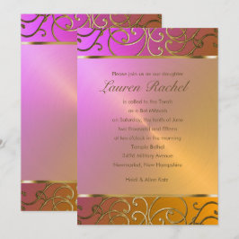 Invitación Bat Mitzvah Elegant Naranja Oro Rosa Filigree