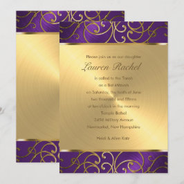 Invitación Bat Mitzvah Elegant Purple and Gold Filigree
