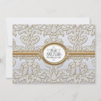 Invitación Bat Mitzvah - Elegante Barroco de hojas florales