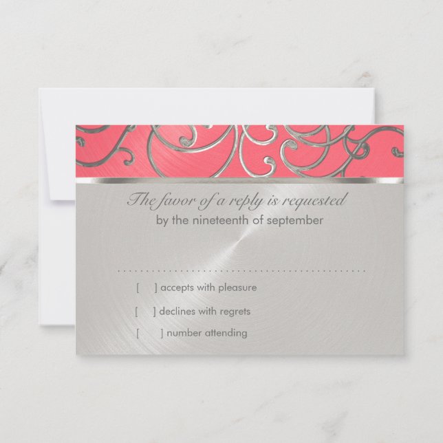 Invitación Bat Mitzvah Elegante Filigree rosa y plateado (Reverso)