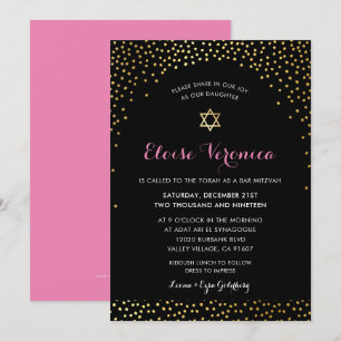 Invitación BAT MITZVAH elegante glamour confeti spot oro rosa
