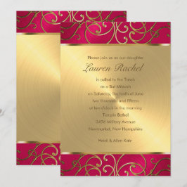 Invitación Bat Mitzvah Elegante Magenta Rosa Dorado Filigrana