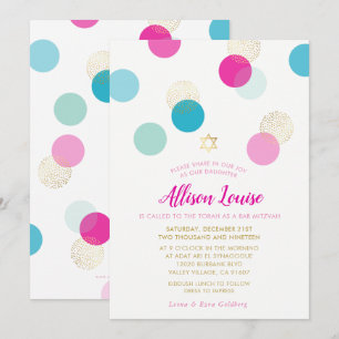 Invitación BAT MITZVAH elegante spot de confeti oro menta ros