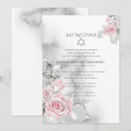 Invitación BAT MITZVAH | Elegantes Rosas de acuarela rosa
