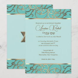 Invitación Bat Mitzvah Elegir colores Filigree dorado