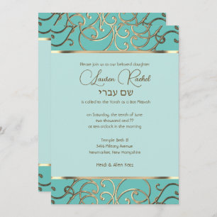 Invitación Bat Mitzvah Elegir colores Filigree dorado
