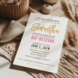 Invitación BAT MITZVAH escritura moderna bonito de oro rosa<br><div class="desc">por kat massard >>> kat@simplysweetPAPERIE.com <<< Un diseño de invitación de moda para el programa de instalación BAR/BAT MITZVAH de su hijo como plantilla es sencillo para usted agregar sus propios detalles, o pulsar el botón personalizar y puede agregar o cambiar texto, tipos de letra, tamaños, etc. TIP: 1. Para...</div>