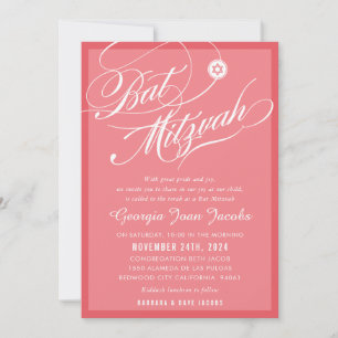 Invitación BAT MITZVAH escritura moderna elegante flamingo ro