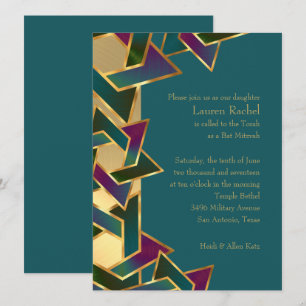 Invitación Bat Mitzvah Estrella de David Morado Turquesa en C