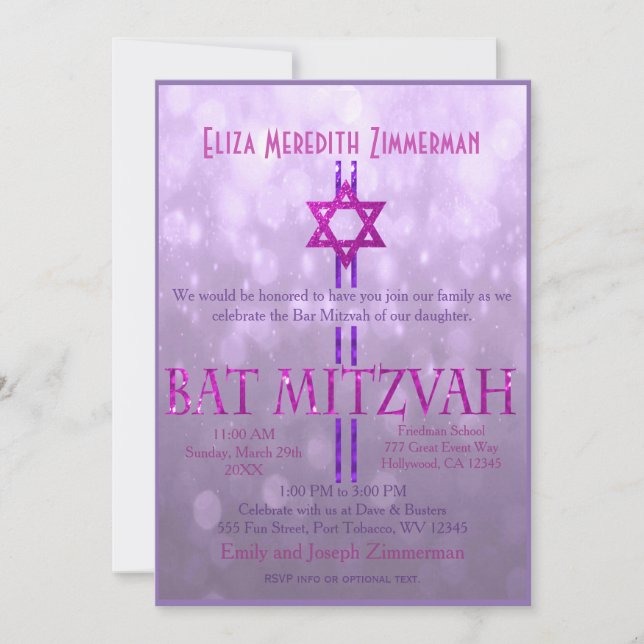 Invitación Bat Mitzvah | Estrella de David | Púrpura (Anverso)