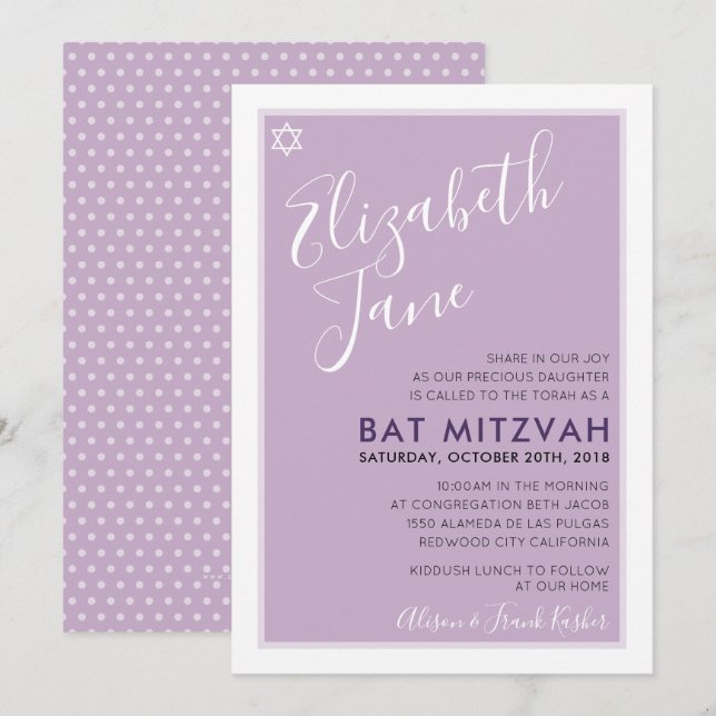 Invitación BAT MITZVAH estrella judía moderna entre la invita (Anverso / Reverso)