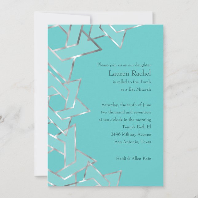 Invitación Bat Mitzvah Estrella metálica de David (Anverso)
