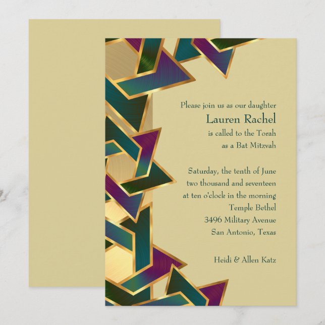 Invitación Bat Mitzvah Estrella metálica de David (Anverso / Reverso)