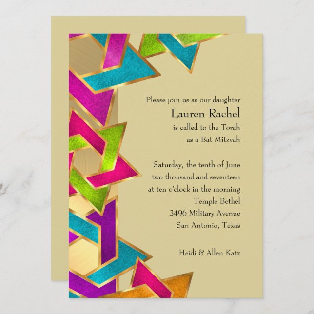 Invitación Bat Mitzvah Estrella metálica de David (Anverso / Reverso)