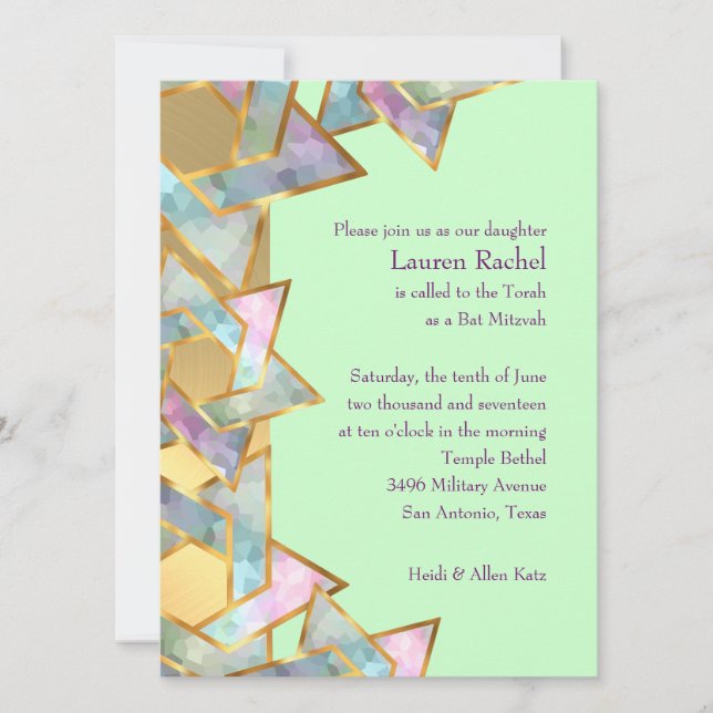 Invitación Bat Mitzvah Estrella metálica de David (Anverso)