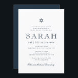 Invitación Bat Mitzvah Estrella simple y moderna de David<br><div class="desc">Compuesto por un guión lúdico y una tipografía san serif; Todo sobre un fondo de fondo blanco. Esto es diseñado por Select Fiesta Supplied Supplied,  exclusivo para Zazzle. Disponible aquí: http://www.zazzle.com/store/selectpartysupplies</div>