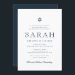 Invitación Bat Mitzvah Estrella simple y moderna de David<br><div class="desc">Compuesto por un guión lúdico y una tipografía san serif; Todo sobre un fondo de fondo blanco. Esto es diseñado por Select Fiesta Supplied Supplied,  exclusivo para Zazzle. Disponible aquí: http://www.zazzle.com/store/selectpartysupplies</div>