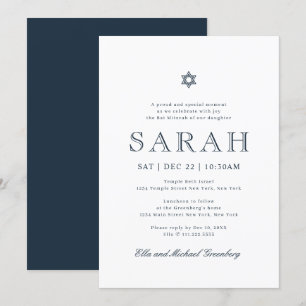 Invitación Bat Mitzvah Estrella simple y moderna de David