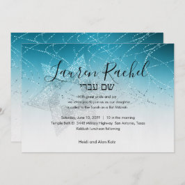 Invitación Bat Mitzvah Estrella turquesa de David Purpurinoso